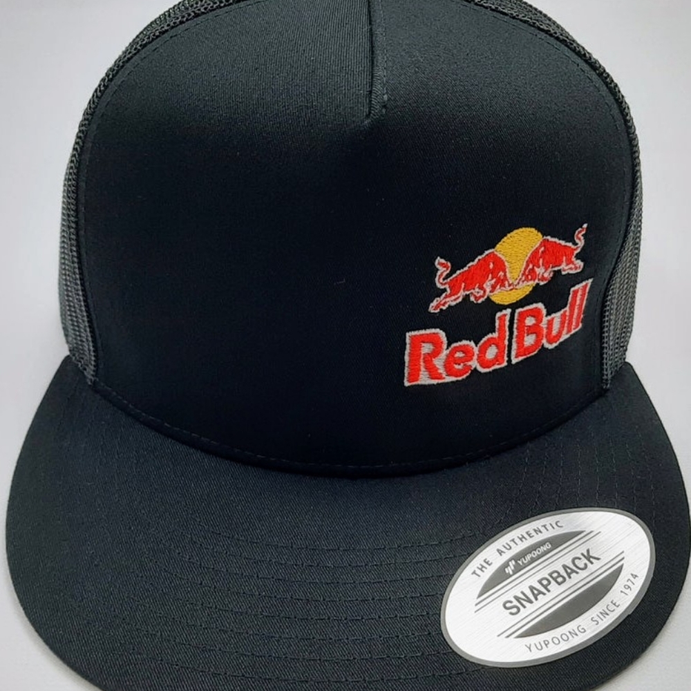 F1 Racing Retro Vintage Style RedBull Red Bull Flat Bill Mesh Snapback Black Hat
